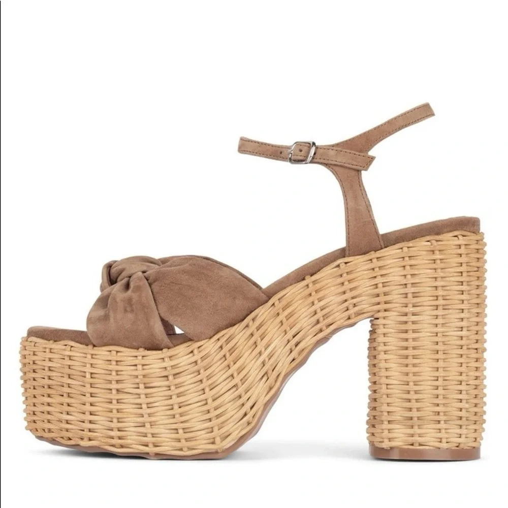 Jeffrey Campbell Tea Party tan Suede Open Toe Block Ankle Strap Platform Sandal - Picture 9 of 13